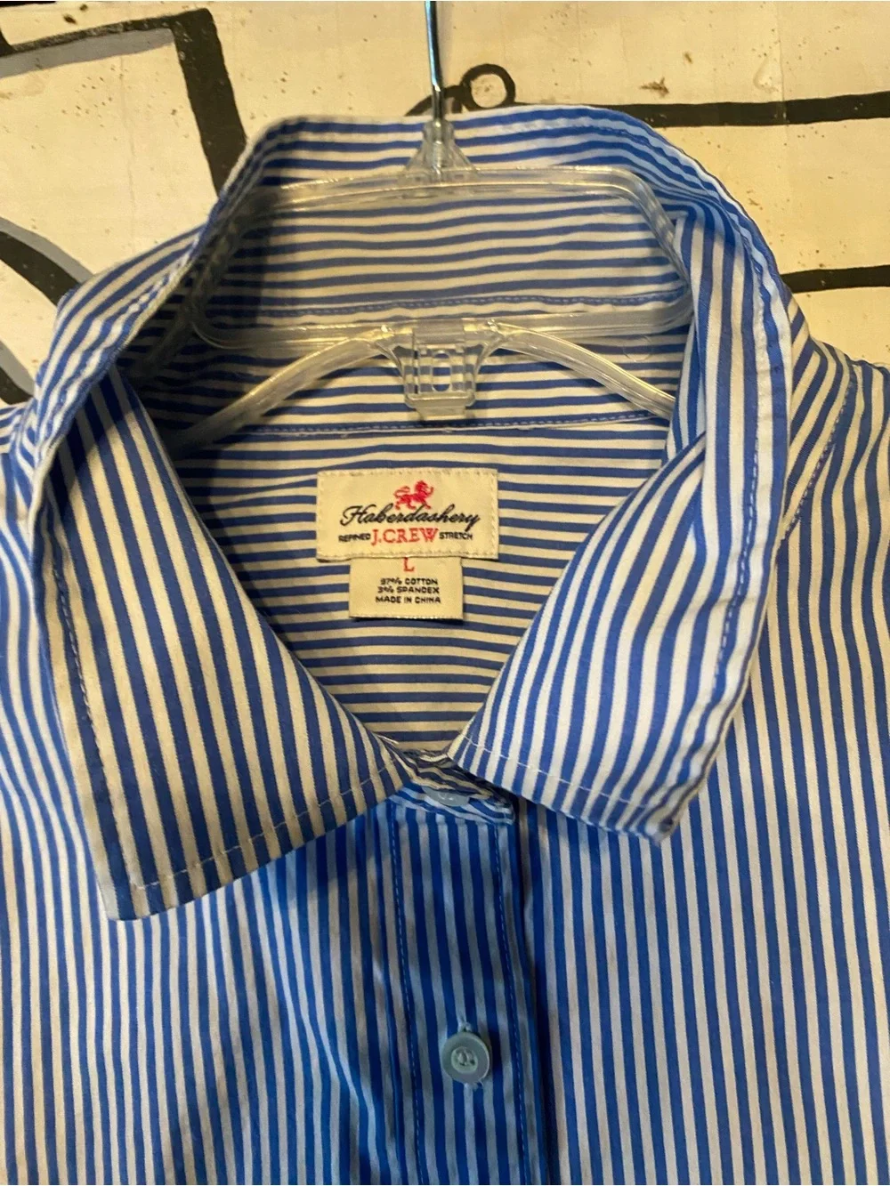J. Crew Blue & White Pinstripe Band-Collar Button-Down Shirt